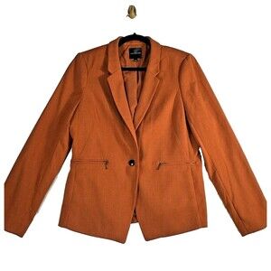 The Limited Rust Orange 1 Button Blazer Suit Jacket Women's size L Zipper Pocket